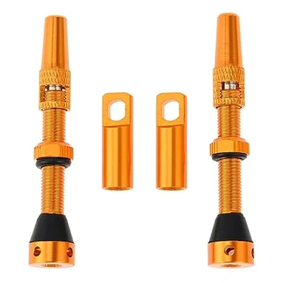 Image of Dreld Tubeless Valve Stems 44mm, 1 Pair of Aluminum Alloy Presta Valves, French Style Road Bicycle Valves with Cap and Spanner, Golden