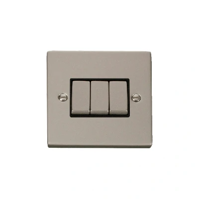 Image of Click Deco 3 Gang 2 Way Ingot 10AX Switch Pearl Nickel Black Inserts