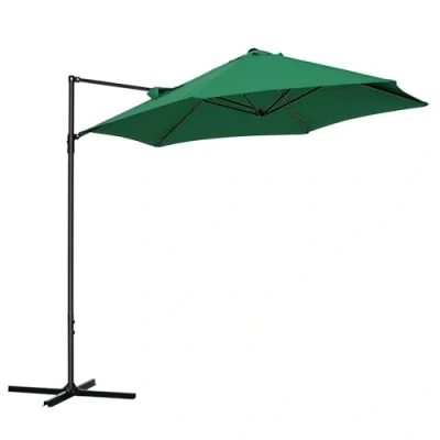 Image of Outsunny 2.5M Garden Cantilever Parasol with 360 Rotation, Offset Roma Patio Umbrella Hanging Sun Shade Canopy Shelter Cross Base, Green