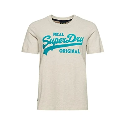 Image of Superdry Women&#039;s Vl Scripted Coll Tee Shirt, Oatmeal Marl, 10 (S)