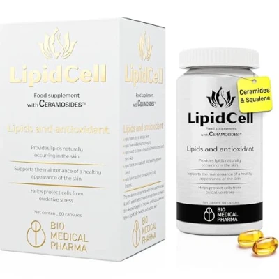 Image of Squalene &amp; Ceramides with Vitamins A E Skin Hydration and Anti Aging Support Hydrolipidic Barrier Restoration LipidCell (60 Capsules)