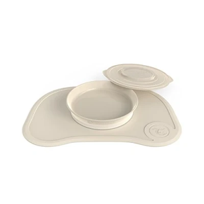 Image of Twistshake Click Mat Baby Tableware Set Suction plate + Placemat (38x25) BPA Free Weaning and Food Training 6 Month+ feeding Beige