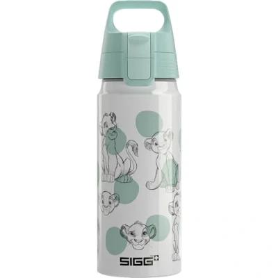 Image of Sigg Aluminium Kids Water Bottle WMB ONE Lion King Simba &amp; Nala Suitable For Carbonated Beverages Leakproof Lightweight BPA Free Climate Neutral Certified White 0.6L