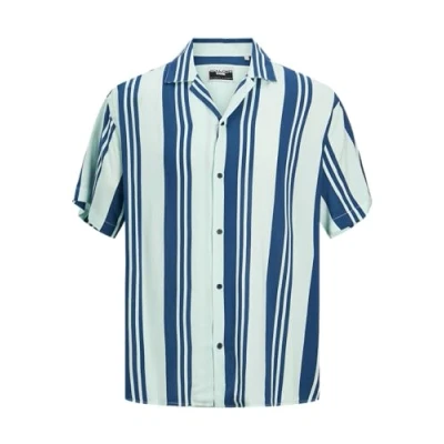 Image of JACK &amp; JONES Men&#039;s Jcojeff AOP Resort Shirt Ss Relax Casual, Soothing sea/Stripes: Stripe, L