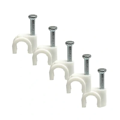 Image of Round White Cable Clips 6mm with Fixing Nails Packs of 100