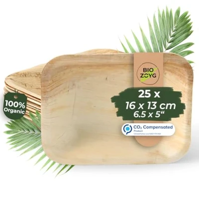 Image of BIOZOYG 25x Palm Leaf Plates 16x13 cm Disposable Compostable and Natural Party Tableware Eco Friendly