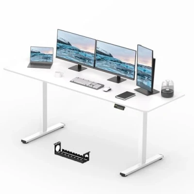Image of FitStand Electric Standing Desk 200x80cm, Height Adjustable with Headphone Hooks, Stand Up Home Office Memory Function and Child Lock (White Frame+ White Desktop)