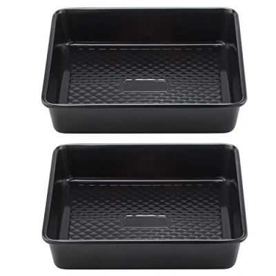 Image of Spares2go Universal Carbon Steel Oven Tray Deep Sided Non Stick Baking Roasting Tin (34cm x 24cm) Pack of 2