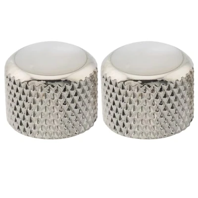 Image of Musiclily Pro Metric 18 Splines Steel Dome Knobs Mother of Pearl Top Push on Control Knob for Import Electric Guitar or Bass, Nickel (Set 2)