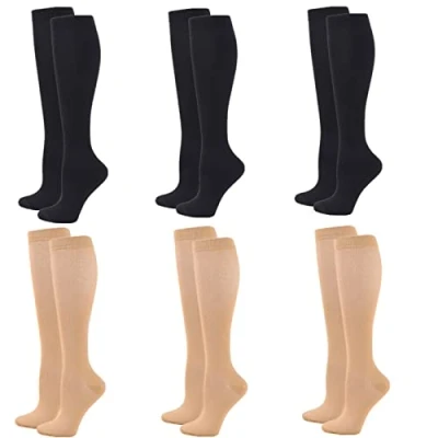 Image of Zingso Compression Socks for Women Men, 6 Pairs 20 25mmHg Flight Stockings Sport, Athletic, Edema, Diabetic, Varicose Veins, Travel, Pregnancy, Nursing (XXL, 3 Black+3 Skin)