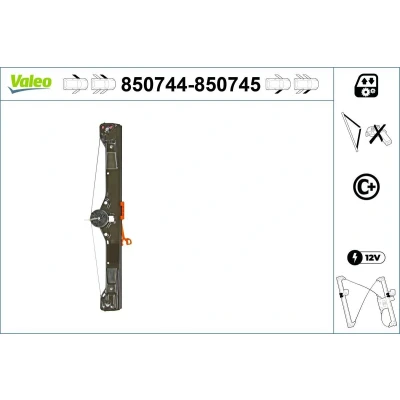 Image of 51723318 Window regulator VALEO 850744 Left Front electric without motor with comfort function FIAT: Punto III Hatchback