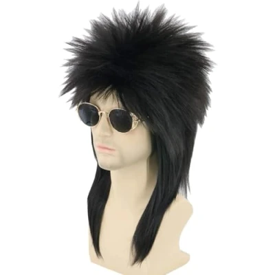 Image of LeMarnia Men or Women Wigs 80s Mullet Wig Dirty Blonde Halloween Costume Fashion Fancy Party Clothes Accessory (Black)