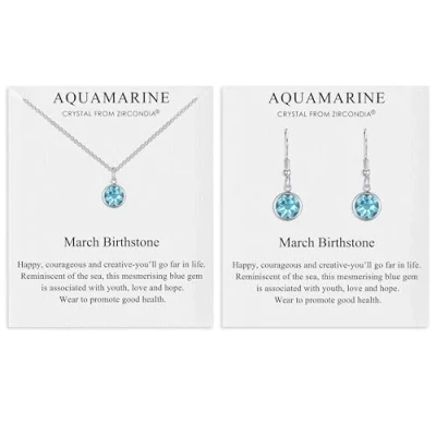 Image of Philip Jones March (Aquamarine) Birthstone Necklace &amp; Drop Earrings Set Created with Zircondia® Crystals