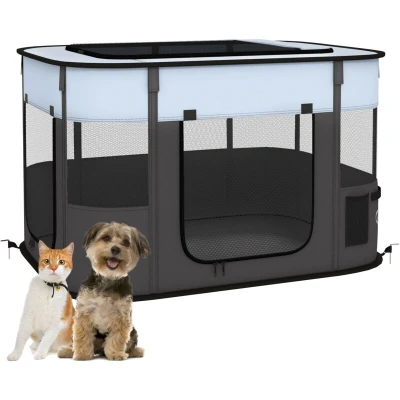 Image of PawHut Dog Pen, Pet Playpen, Portable Foldable Cat Playpen with Storage Bag for Puppies, Rabbits, Kittens, Guinea Pigs, 94 x 74 60cm Grey