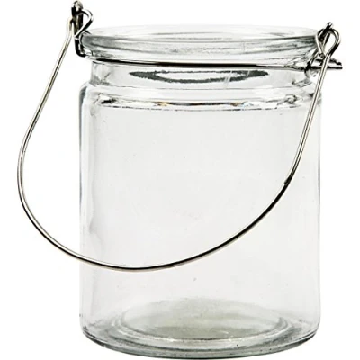 Image of Creative 55840 glass metal candle holder with handle, 8cm x 10cm, transparent, 12 pieces