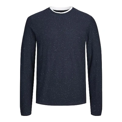Image of JACK &amp; JONES Men&#039;s Jortwinn Knit Crew Neck Noos Jumper, Total Eclipse/Detail:w. Neps, L
