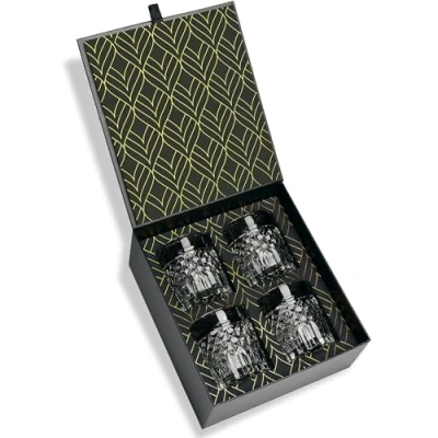 Image of Crystal Whiskey Glasses Set of 4 Prestige Glass Tumblers (280ml) for Whisky, Scotch &amp; Bourbon Brilliant Rocks Cocktails Drinks Elegant Gold Foil Gift Box