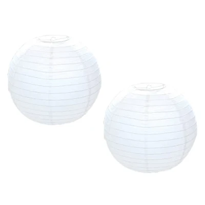 Image of 50cm Pack of 2 Round White Paper Light Shade Lantern Classic Bamboo Style Ribbed Lampshade Large Circle Ceiling Lightshade Lampshades for Lights