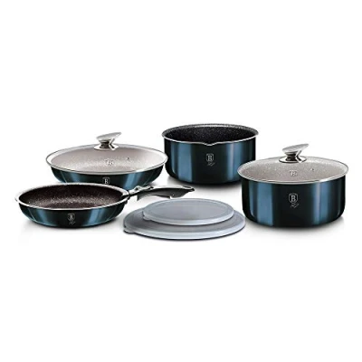 Image of Berlinger Haus Aluminum Cookware Set w/Detached Ergonomic Handle and Non Stick Cooking Pots Frying Pans, Glass Lid Covers 9 Pieces