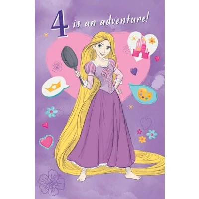 Image of Disney Princess Rapunzel 4th Birthday Greetings Card for Girls,Disney Tangled Age 4 Happy Niece/Granddaughter/Daughter/Sister,Cute Children/Kids
