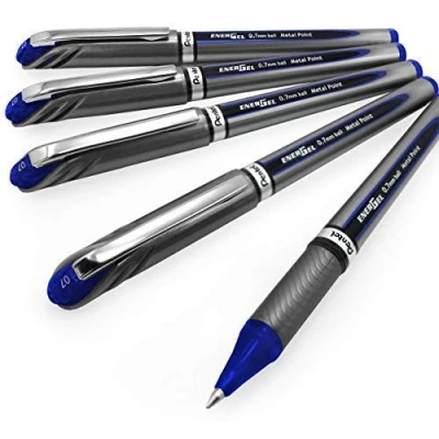 Image of Pentel Energel BL27 Liquid Gel Ink Rollerball Pen 0.7mm Metal Tip Blue 5 Pack