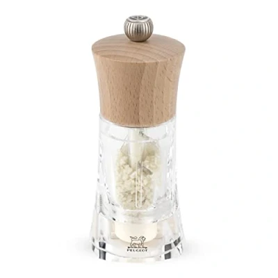 Image of Peugeot Oleron Manual Wet Salt Mill Acrylic &amp; Natural Wood, 14 cm
