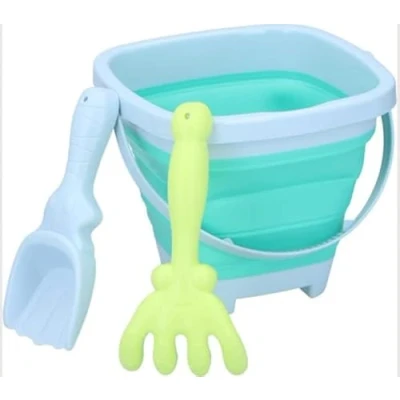 Image of ABRUS 3 Pieces Kids Beach Bucket Play Set Includes a Foldable collapsible Bucket, Spade and Rake Summer Outdoor Sandpit Toys for Toddlers