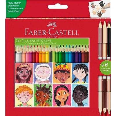 Image of Faber Castell Triangular Colour Pencil Set 24 Colours + 3 Bi Skintone Pencils