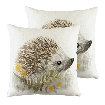 Image of Evans Lichfield Woodland Hedgehog Polyester Filled Cushions (Twin Pack), White, 43 x 43cm