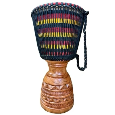Image of AMI 13 Inch Authentic Professional Djembe Drum With Cow Skin Head Comes 3 Free Instruments Worth £35