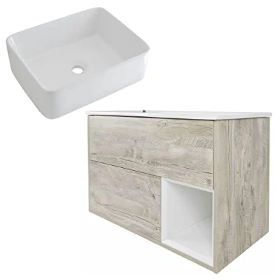 Image of Milano Bexley Light Oak Wall Hung Bathroom Vanity Unit with Rectangular Countertop Basin 1000mm