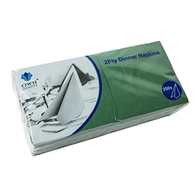 Image of We Can Source It Ltd Paper Napkin Serviettes/Tissues Soft 2 Ply 40cm Dinner 4 Fold (Square) Dark Green 500 Napkins (2Pack)