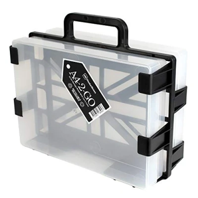 Image of WestonBoxes Craft Carrier with 2 Plastic A4 Paper Storage Boxes Easily Transport Art and Supplies, Hobby Model Making Parts, Sewing Kit more (Transparent, Pack of 1)