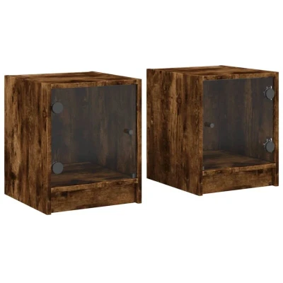 Image of vidaXL Bedside Cabinets with Glass Doors 2 pcs Smoked Oak 35x37x42 cm