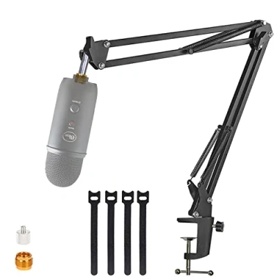 Image of For Blue Yeti Microphone Boom Arm, YUZUHOME Adjustable Suspension X And Nano Mic Stand with 3/8&quot; to 5/8&quot; 1/4&quot;Screw Adapter, Black