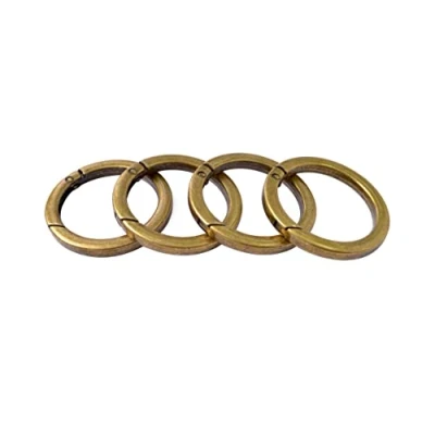 Image of Bobeey 4pcs Round Carabiner Metal Spring Key Ring,Spring Snap Hooks Clip,Spring Keyring Buckle,Flat O Ring for Purses BBC40 25 Brushed Brass
