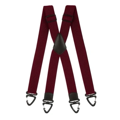 Image of Olata Heavy Duty X Back Braces with Plastic Carabiner Clips 4cm Wide Adjustable Suspenders for Men &amp; Women. Burgundy Red