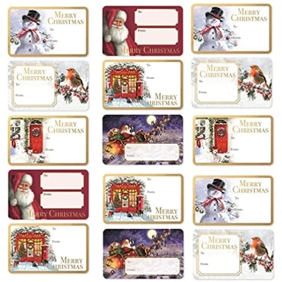 Image of 80 Lovely Christmas Collection Labels Stickers Adhesive 2.3x1.33 inches Adored by Little Ones Tags, Gold FOIL Xmas Prime Gift Label, Cute G4Gadget