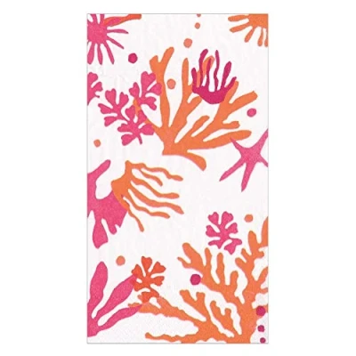 Image of Caspari Matisse Guest Towel Napkins in Coral &amp; Orange 15 Per Package