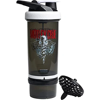 Image of Smartshake Revive Motley Crue Protein Shake Bottles 750ml Shaker Bottle with Storage Compartment Cups for Shakes + Powder, Rock Band Collection