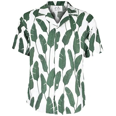 Image of True Face Mens Hawaiian Shirt Funky Short Sleeve Fancy Printed Hawaii Top Casual Wear Green B1 S