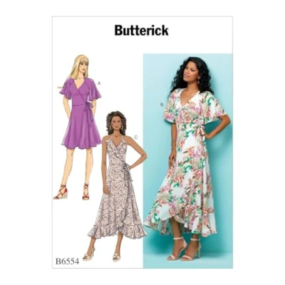 Image of Butterick 6554 E5 Size 14 22 Misses&#039; Wrap Dresses, Tissue, Multi Colour, 17 x 0.5 cm