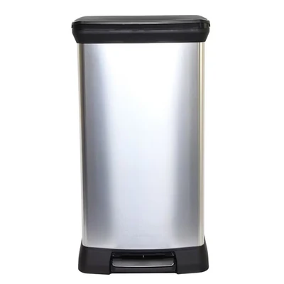 Image of Curver Metal Effect Pedal Touch Soft Close Deco Bin, Silver, 50 Litre, 39 x 29 72 cm