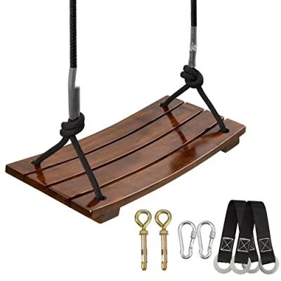 Image of PELLOR Wooden Swing Seat, Carbonized Beech Wood Set Tree Swings for Kids Children Adults Indoor &amp; Outdoor Garden Play, Max Load 440lbs (Brown)