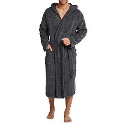 Image of Schiesser Men&#039;s Bathrobe with Hood, Grey (200 Grey), L