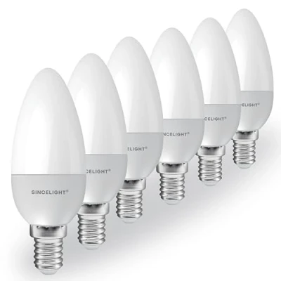 Image of SINCELIGHT E14 2W LED Light Bulb B35 Candle Shape Ø35mm, Milky Diffuser, Neutral White 4000K, 200 Lumens, SES Small Edison Screw, Pack of 6