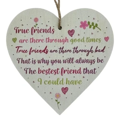 Image of Second Ave Bestest Friend Wooden Hanging Heart Home Friendship Sign Plaque