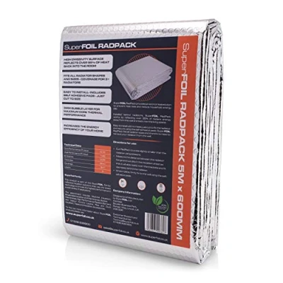 Image of SuperFOIL Radpack Radiator Insulation Reflective Foil 0.6m x 5m Enhances Efficiency Easy to Install, Adhesive Pads Included