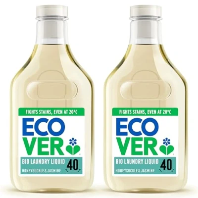 Image of Ecover Concentrated Bio, Laundry Detergent, Washing Liquid, Honeysuckle &amp; Jasmine, 2x Pack of 40 Washes, 1.43L