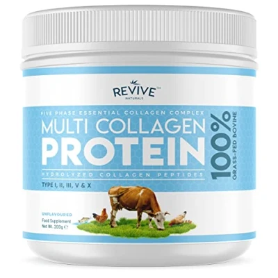 Image of Multi Collagen Protein Powder (200g) Types I, II, III, V &amp; X Hydrolyzed Grass Fed Bovine, Wild Caught Fish, Free Range Chicken Eggshell (10 Day Supply)